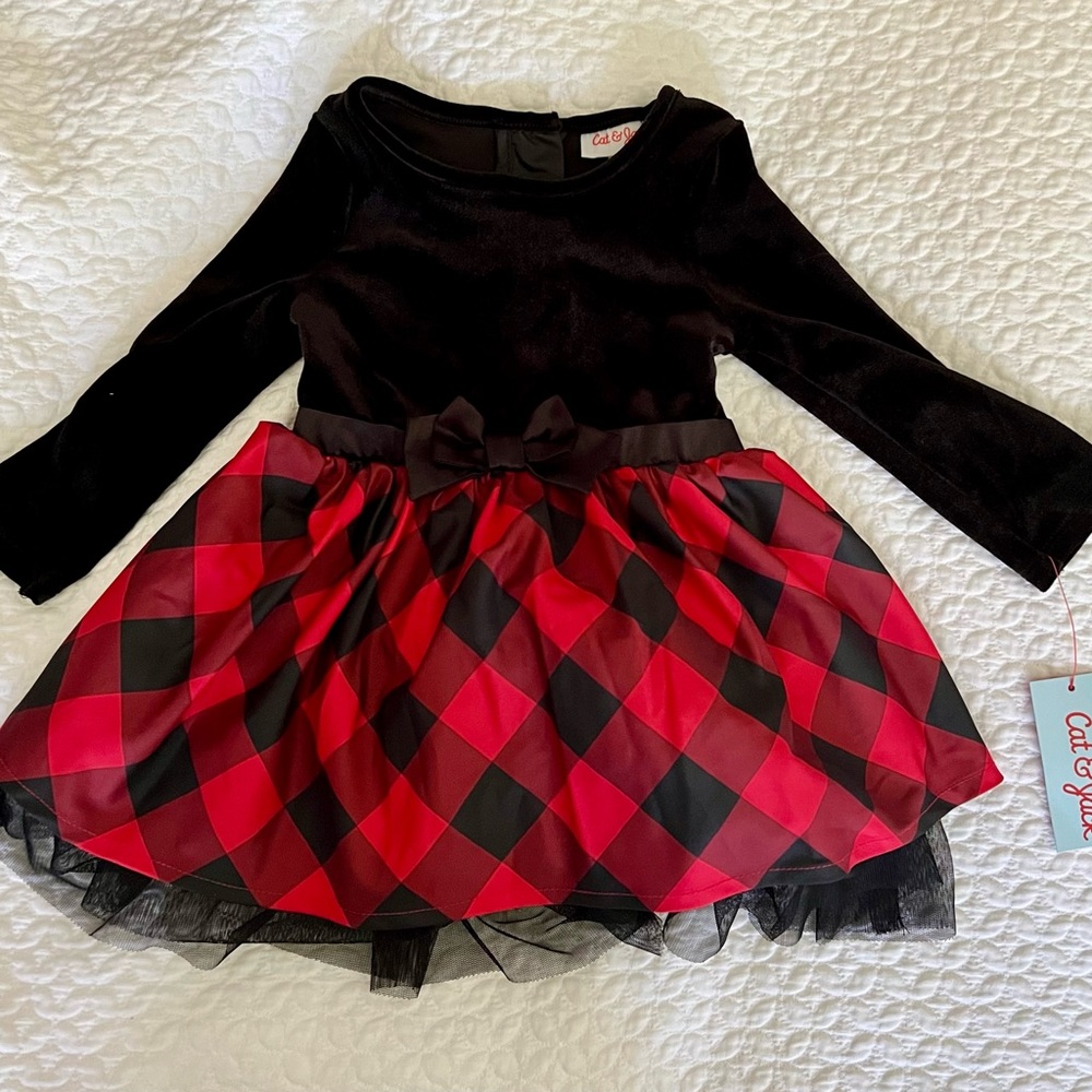 Cat & Jack red and black buffalo dress - size 12M